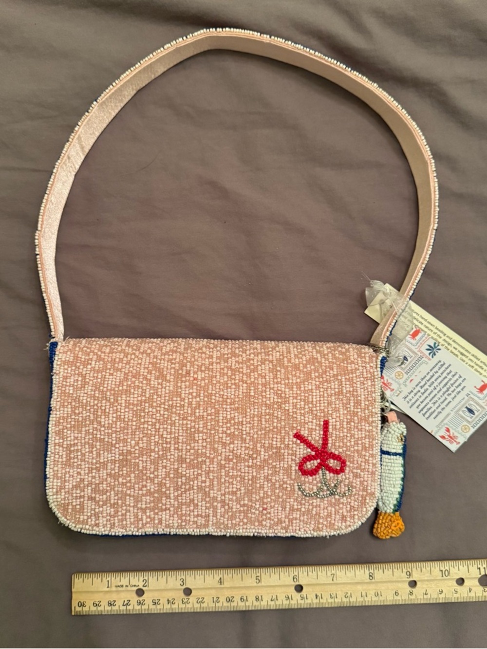 NEW NWT Viral Beaded Purse Bag Pink Sardines Fish with Charm - Made in India - Picture 7 of 15